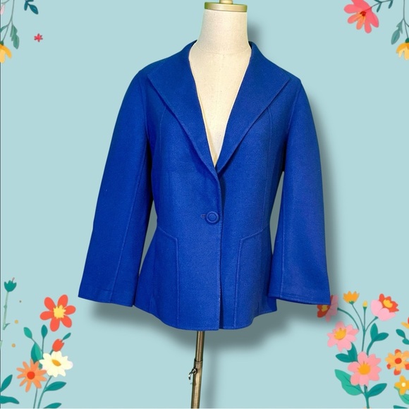 NWT Talbots Royal Blue 100% Wool Single Button Patch Pocket Blazer / Jacket 10